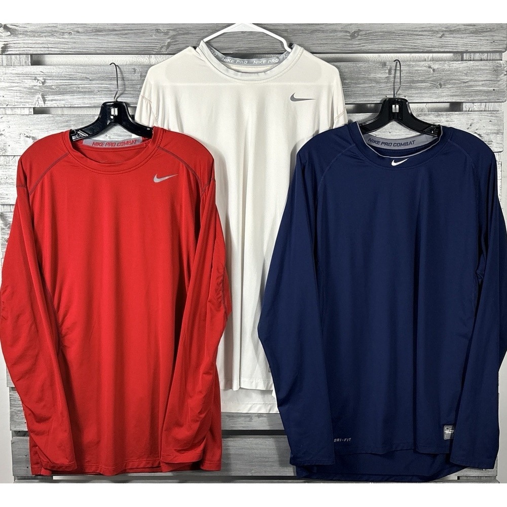 Vintage Y2K Nike Pro Combat Shirt Mens XL Fitted Long Sleeve Swoosh Lot Of 3